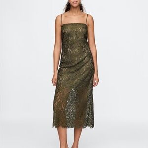 Gap Elegant Olive Lace Midi Dress
